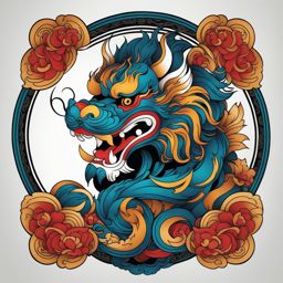 foo dog tattoo minimalist color design 