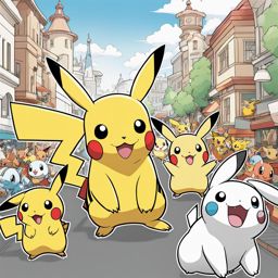 pokemon coloring pages - pikachu leads a parade of pokemon through a joyful town. 