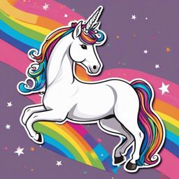 Magical Unicorn sticker- Rainbow Mane Whimsy, , color sticker vector art