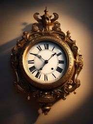 Antique Clock - An antique clock with ornate details and Roman numerals hyperrealistic, intricately detailed, color depth,splash art, concept art, mid shot, sharp focus, dramatic, 2/3 face angle, side light, colorful background