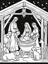 Manger Scene Coloring Page  outling,coloring pages,black and whit