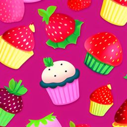 strawberry cartoon character cupcake person in a candyland background