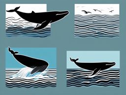 Humpback Whale Clipart - Humpback Whale breaching the ocean's surface , minimal, 2d