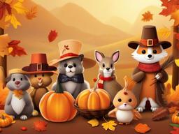 Thanksgiving Wallpaper-A playful Thanksgiving design, featuring cute animal characters dressed in Thanksgiving costumes.  aesthetic background wallpaper