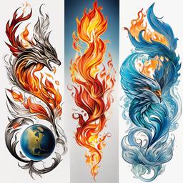 fire air water earth tattoo  simple color tattoo,white background