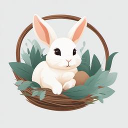 Rabbit clipart - baby rabbit snuggled up in a nest  color,minimalist,vector clipart