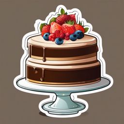 Cake Stand Sticker - Elegant stand displaying a delicious cake, ,vector color sticker art,minimal