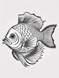Fish Tattoo - Colorful fish swimming in a serene aquarium, symbolizing tranquility  few color tattoo design, simple line art, design clean white background