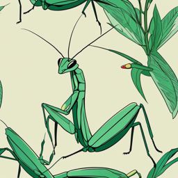 Alert Praying Mantis Clip Art - Alert praying mantis ready to strike,  color vector clipart, minimal style