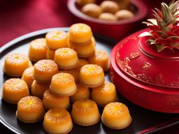 pineapple tarts, a tropical treat, indulged at a lively chinese new year celebration. 