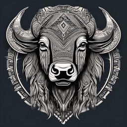 Bison with tribal patterns ink. Cultural wildlife connection.  minimal color tattoo design