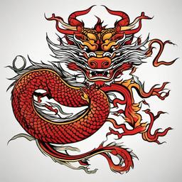 Traditional Chinese Dragon Tattoo - Classic and traditional Chinese dragon tattoo.  simple color tattoo,minimalist,white background