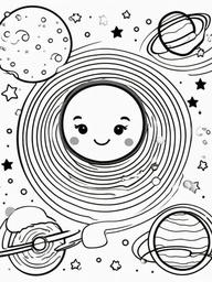 Kawaii Space Coloring Pages - Adorable Planets and Stars in Space  minimal black outline printable sheet, coloring page