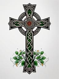 irish celtic cross tattoo  simple color tattoo,minimal,white background