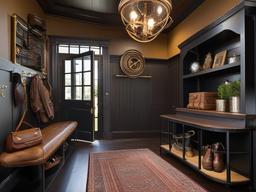 Steampunk mudroom features vintage-inspired decor, industrial accents, and unique furniture that create a creative and imaginative entry space.  