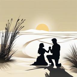 beach kneeling proposal silhoette white sand dune background
  , vector illustration, clipart