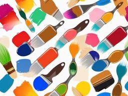 Paint Brush clipart - paintbrush and palette with colorful paints  color,minimalist,vector clipart