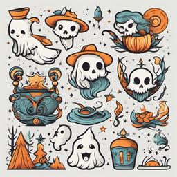 Ghosty Tattoo-Whimsical approach to the supernatural, lighthearted and fun ghostly vibes.  simple vector color tattoo
