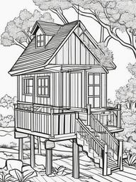 House Coloring Pages - Tree fort connected with rope bridges and swings  simple coloring pages