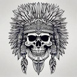 Aztec Warrior Tattoo Skull  minimal,color tattoo,white background