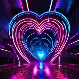 Neon Background Wallpaper - neon lights love heart tunnel blue  