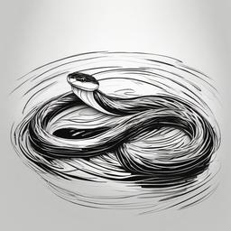 drawing of a snake in a water setting  minimal rough sketch scribbles,doodles,black and white