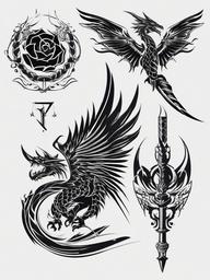 Dragonhawk Tattoo Set - A set of tattoo equipment or designs associated with the Dragonhawk brand.  simple color tattoo,minimalist,white background