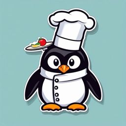 Penguin Chef Sticker - A penguin chef with a chef's hat, ready to cook up something delicious. ,vector color sticker art,minimal