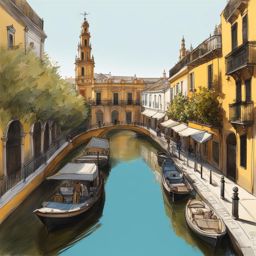 forgotten canals of seville - sketch the forgotten canals of seville's triana district, evoking the city's maritime past and timeless beauty. 