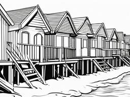 Row of beach huts along the shore  simple coloring pages