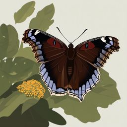 Mourning Cloak Butterfly Clip Art - A mourning cloak butterfly resting,  color vector clipart, minimal style