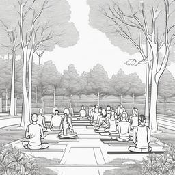 Outdoor yoga class in a park  simple coloring pages