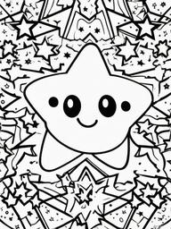 Kawaii Star Coloring Pages - Cute Stars with Smiley Faces  minimal black outline printable sheet, coloring page