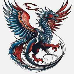 Dragon and Eagle Tattoo - Majestic tattoo featuring a dragon and eagle.  simple color tattoo,minimalist,white background