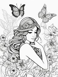 Butterfly Fairy Coloring Pages - Enchanted Fairy with Colorful Butterflies  minimal black outline printable sheet, coloring page