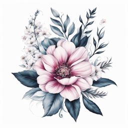 Feminine flower tattoos, Delicate and artistic tattoos featuring various flowers, often preferred by women.  vivid colors, white background, tattoo design