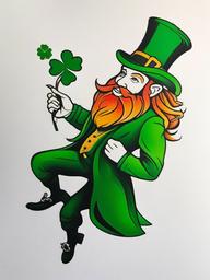 irish leprechaun tattoo  simple color tattoo,minimal,white background