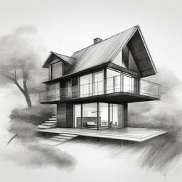 drawing of a eco-friendly house  minimal rough sketch scribbles,doodles,black and white