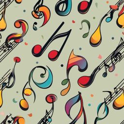 Music Note Clipart - Musical notes on a staff.  color clipart, minimalist, vector art, 