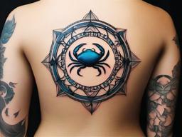 Meaningful Cancer Zodiac Tattoo-Creative and meaningful tattoo design inspired by the Cancer zodiac sign, showcasing personal significance.  simple color tattoo,white background