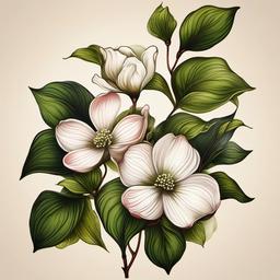 realistic dogwood flower tattoo  simple vector color tattoo