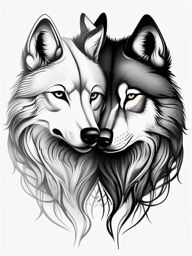 Wolf Couple Tattoos,tattoos celebrating the bond between a pair of wolves, representation of love and partnership in the wild. , tattoo design, white clean background