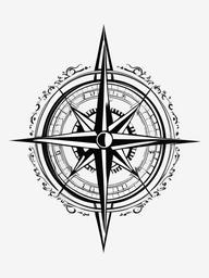 True North Compass Tattoo - Compass tattoo symbolizing true north.  simple vector tattoo,minimalist,white background