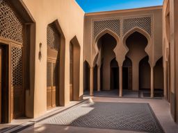 iranian windcatchers, with intricate latticework, cool the courtyards of yazd, iran. 