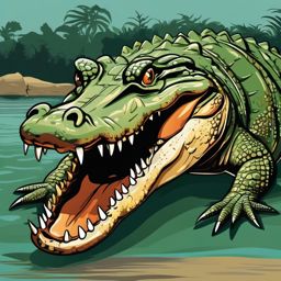 Crocodile clipart - Semi-aquatic reptile with a formidable bite, ,color clipart vector style