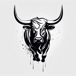 Abstract charging bull ink. Minimalist depiction of strength.  color tattoo design, white background