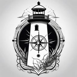 Compass Lighthouse Tattoo - Compass design with a lighthouse motif.  simple vector tattoo,minimalist,white background