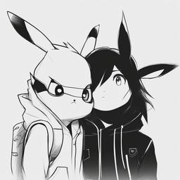 drawing of Pikachu with a friend  minimal rough sketch scribbles,doodles,black and white