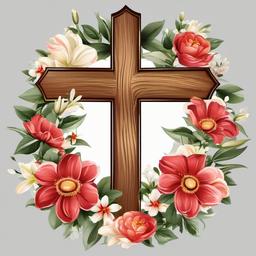 Cross clipart - cross with flowers around it  