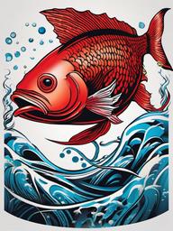 Red Fish Tattoo-Bold and vibrant tattoo featuring a red fish, capturing the intense and vibrant colors of aquatic life.  simple color vector tattoo